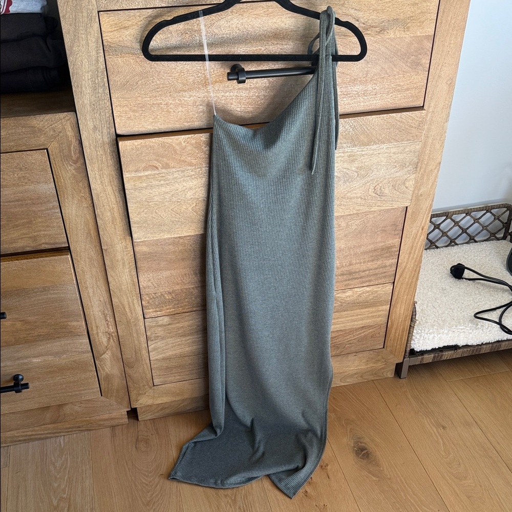 Tyche One Shoulder Dress in Olive Green